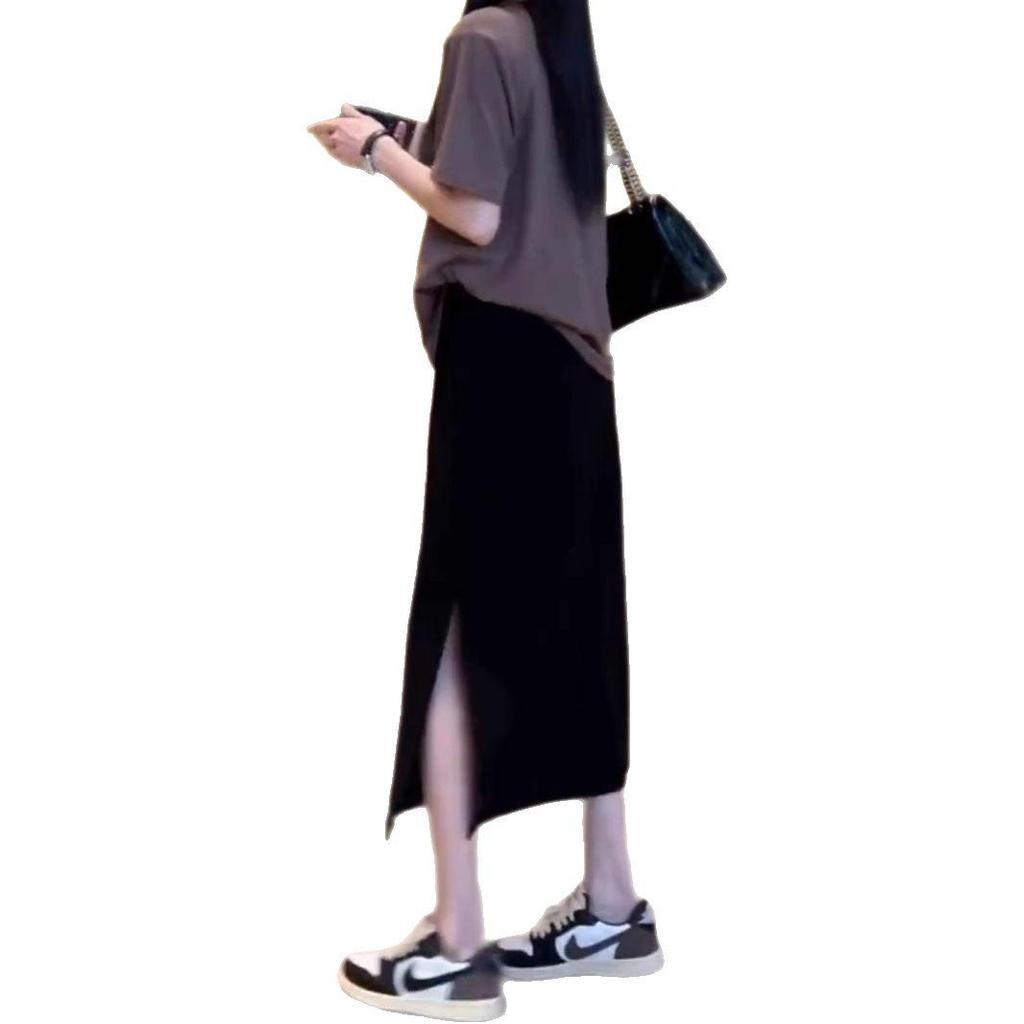 2025 Koreanischer High-Waist Schwarzer A-Linien Schlitzrock für Damen - Slim-Fit & Figurumschmeichelnd für Birnenförmige Körper