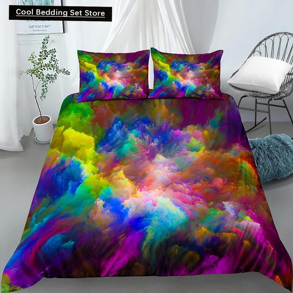 Comforter 3D Tie Dye King Queen Colorful Splash Ink Style Bedding Set For Kids Teens Adults Modern Art Polyester