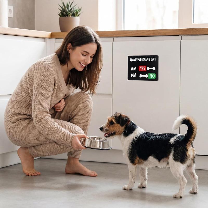 4/1PCS Magnetic Dog Feeding Reminder Fed Refrigerator Sign Wooden Pet Supplies Have We Been Fed Magnet Fridge Chart Slider Sign