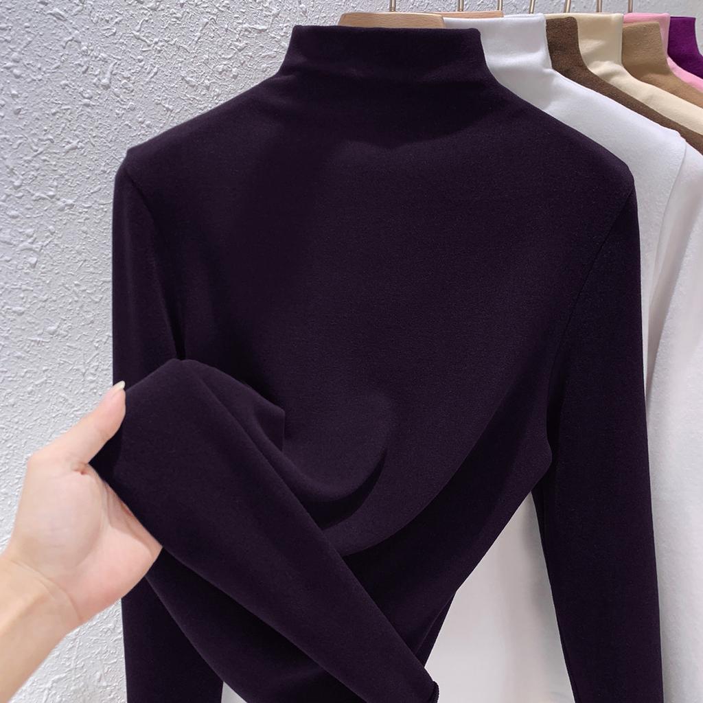 Medium-necked German velvet bottoming shirt for women's heating and warmth long-sleeved autumn and winter new double-sided velvet inner top for women