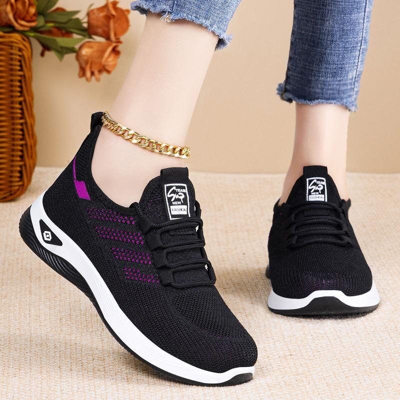 Shoes Women's Flying Woven Casual Shoes, a Breathable Single Shoe, Soft-soled Comfortable Shoes, Women's Simple Lace-up Mesh Shoes