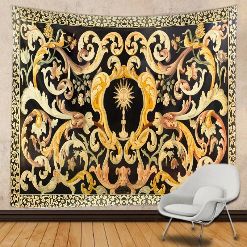 VIKAMA European Vintage Luxury Tapestry Exquisite Scrollwork Floral Pattern Art Tapestry Living Room  Bedroom Wall Decoration