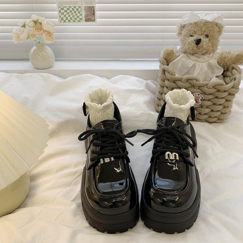 British style muffin platform small leather shoes 2025 spring retro college style fashion versatile shorty loafer shoes tide