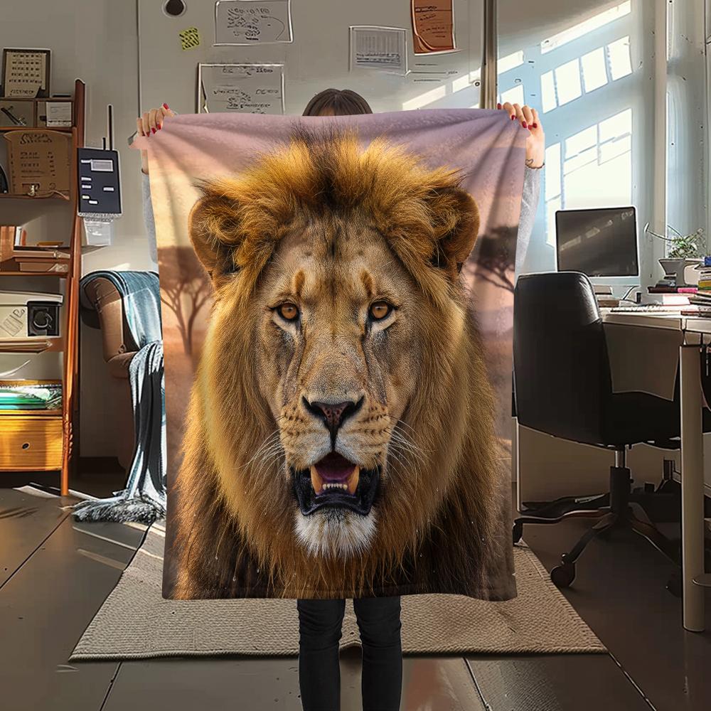 1Pc Tiger Lion Print Flannel Blanket, High Quality Comfortable for All Seasons, Home Decor, Warmth and Comfort, Perfect for Gifts