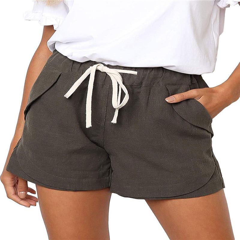 Women's Cotton Linen Shorts Elasticated Waist Shorts Drawstring Straight Leg Pants Beach Shorts