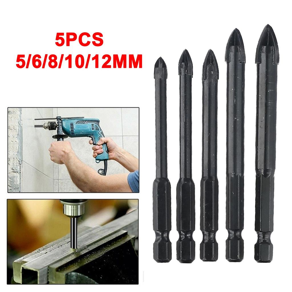 5Pcs Carbide Tile Porcelain Drill Bits Set Ceramic Glass Wood Hole Opener