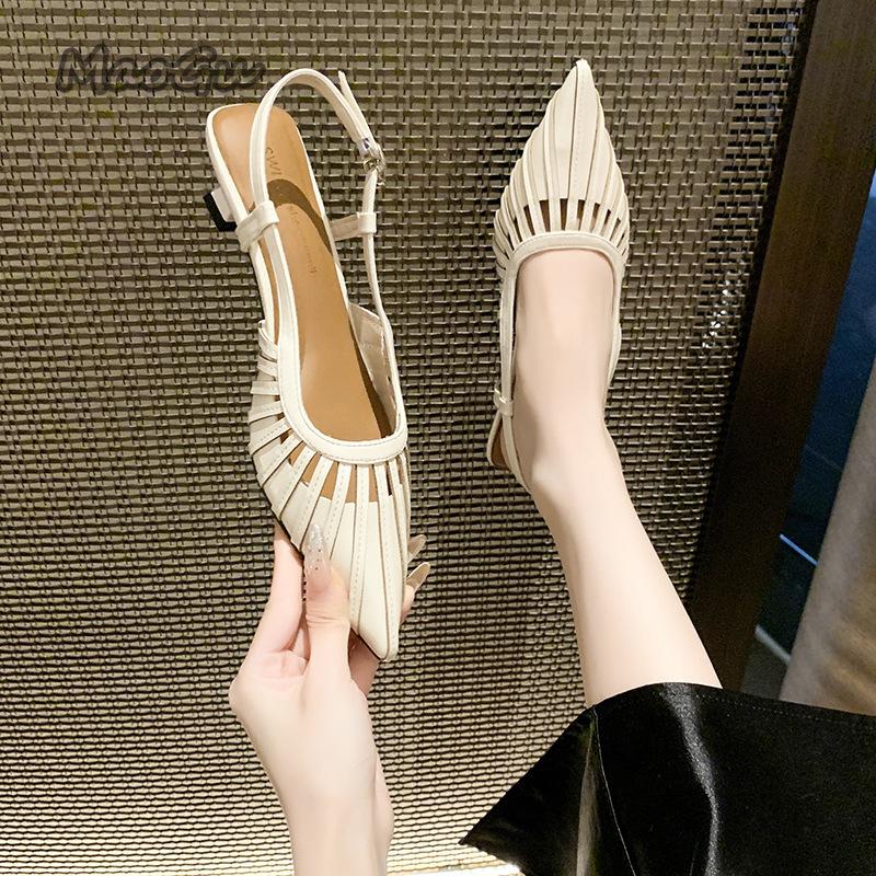 Fashion Pointed Toe Hollow Women Sandals Summer Shoes Woman Slingback 2025 Trend Elegant Dress Loafers Shoes Fashion Sandalias De Mujer
