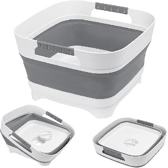 Upgraded 2.4 Gal (9L) Collapsible Dish Basin With Drain Plug, Space Saving Multiuse Foldable Sink Tub, Dishpan, Beverage Tubs For Camping, Vegetable