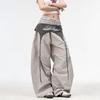 Retro Spicy Girl Color Block Lace-Up Wide Leg Pants - Women's Hip Hop Casual Summer Silhouette