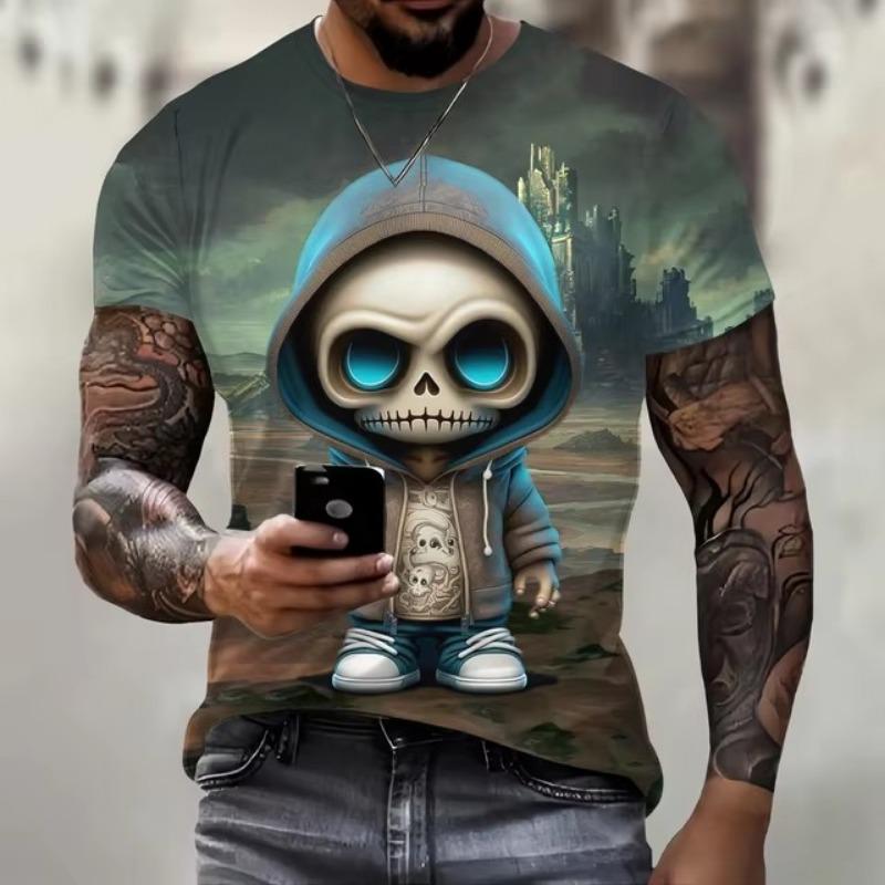 Men's Cute Skull Pattern T-shirt 3D Printed Short Sleeved T-shirt Summer Fashion Street Leisure Sports Plus Size Men's Clothing
