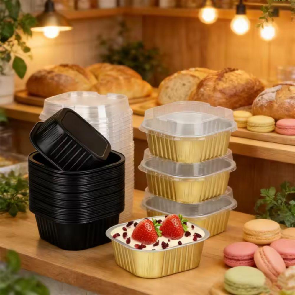 10pcs/set New Non-Stick Aluminum Foil Baking Cups with Lids Heat Resistant Muffin Boxes Square Shape Mini Loaf Pans Kitchen Tool