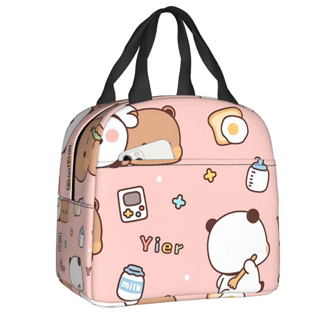 Custom Peach And Goma Mochi Cat Cuddling Thermal Insulated Lunch Bags Women Resuable Lunch Tote for School Storage Food Box