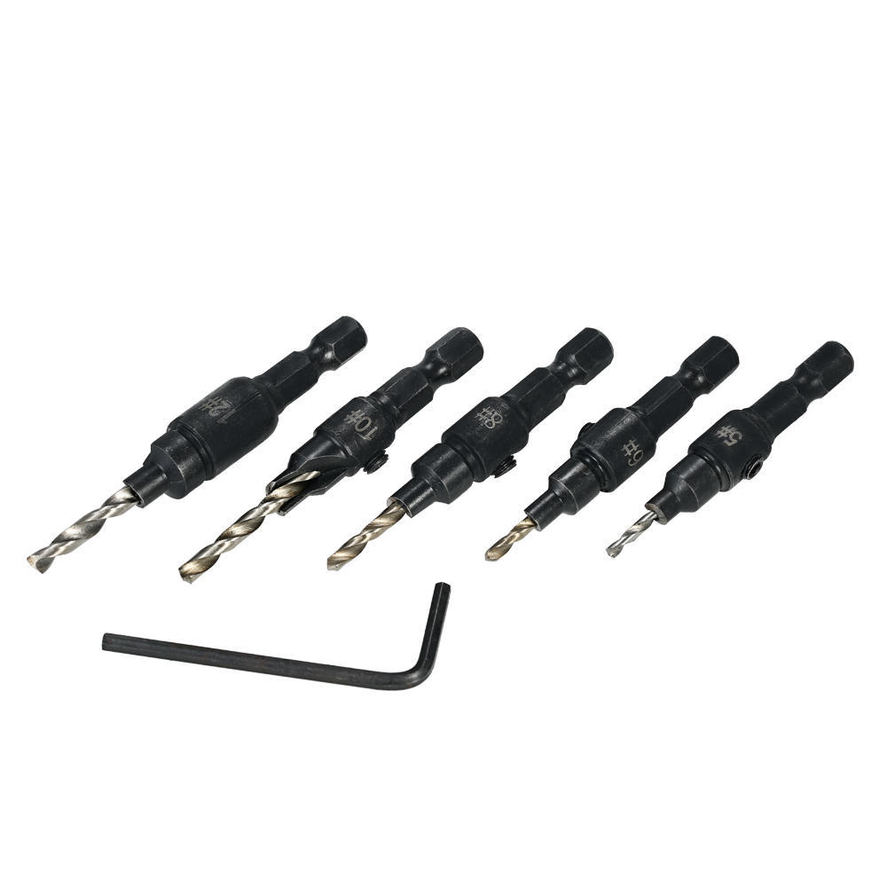 5pcs HSS Countersink Drill Cone Bit Set 1/4" Hex Shank Quick Change Taper Drill for Woodworking