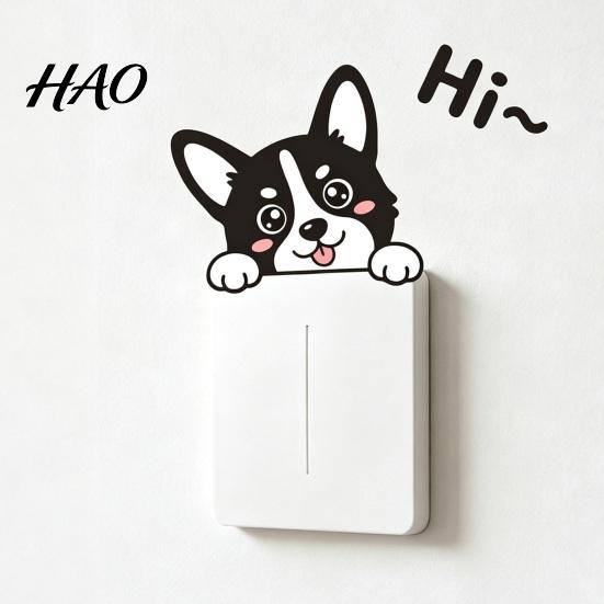 Decorative Puppy Switch Guards Cute Dog Decal, Cartoon Light Sticker, Waterproof Peel Bedroom Stickers And Stick Wall Sticker for Living Room Kitchen
