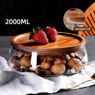 Contenedores creativos de vidrio para almacenar alimentos con tapa de madera, organizador de almacenamiento para cocina, bocadillos, frutas, dulces, nueces y artículos diversos