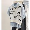 Women's V-Neck Contrast Bow Knit Vest