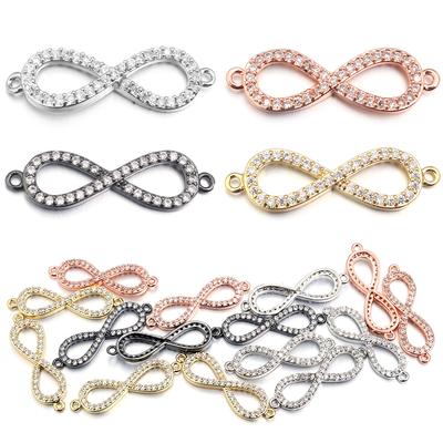 2pcs/lot Zircon Infinity Charms Brass Zircon Pendants Double Hole Connector For Jewelry Making DIY Bracelet Necklace Accessories