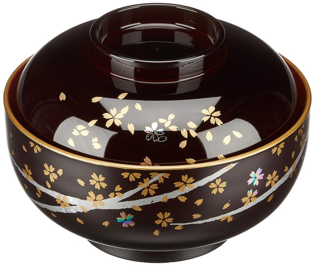 Mitani Yamanaka Lacquerware Soup Dark Four Zoni Bowl, Brown, 13.3cm, Haruka, Seasons, Bowl, M17042-9