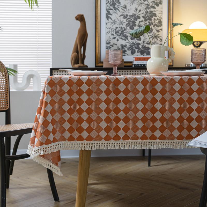 American Geometric Tablecloth, Square Rhombus, All-Polyester Jacquard Tassel, Rectangular Dining Table, Coffee Table, Tablecloth Cover Towel