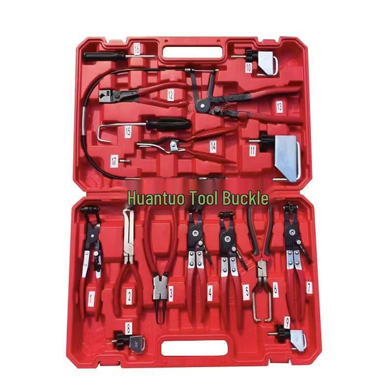 Huantuo 17-Piece Automotive Hose & Tube Clamp Pliers Set 17-Piece Tool Set - Red