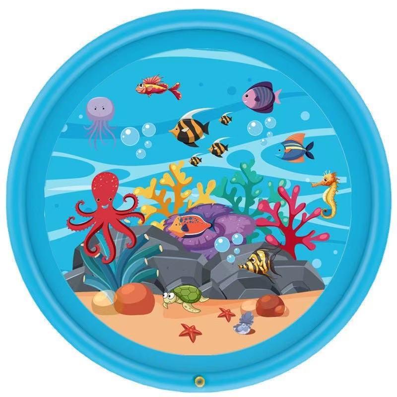 Sprinkler Pad: Verdickte PVC-Delfin- und Buchstaben-Design-Kinder-Außen-Wasserspielmatte, Haustierfreundlich