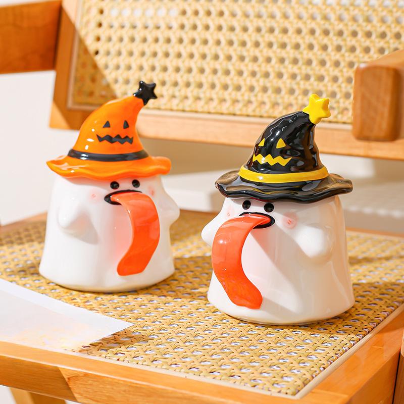 Zábavný hrnek duch s víčkem hrnek Halloweenský dárek keramický hrnek pro pár dobrý vzhled kancelářský hrnek na kávu