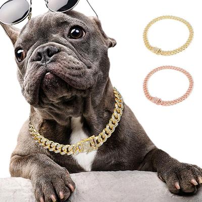 12mm Stainless Steel Gold Dog Chain Choker Necklace Thick Cuban Link for Pitbull Dog Collar Pet Collars Chihuahua Correa Perro