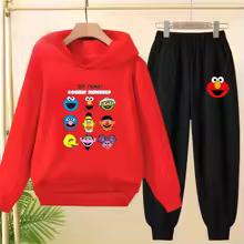 Pink Children Hoodie Black Boys Girls Toddler 3-12 Years Sports Coat Top+Pants Casual Sesame Street ELMO Sweatshirt Set Autumn