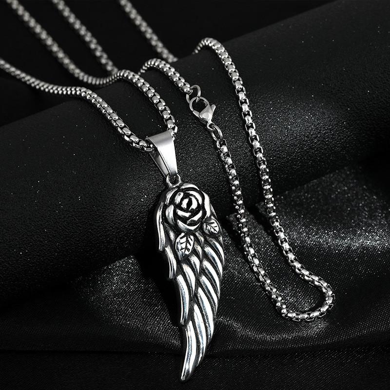 Style Elegant Retro Angel Wings Necklace For Both Men And Women In Durable Titanium Steel