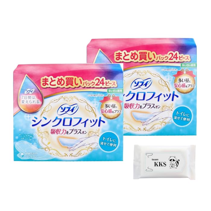 Sofy Synchro Fit Heavy Daytime 24 Pieces x 2 Packs KKS Includes Raccoon Wet Wipes Use, (Team Exclusive)