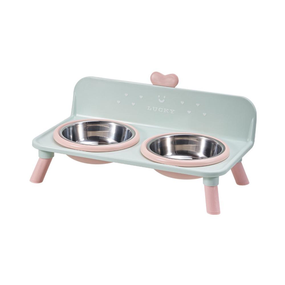 Love-heart Double Bowl Cat Bowl Stainless Steel Dog Water Bowl Cat Feeder Bowl for Puppy and Cat