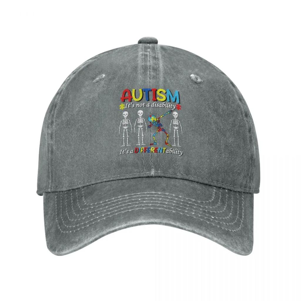 Autism Skeleton Dabbing Baseball Caps  Distressed Denim Sun Cap It's A Different Ability Awareness Outdoor Caps Hat