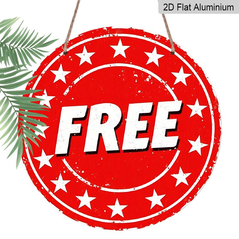 

2D Flat, 1pc Round FREE Aluminum Hanging Sign, Red Vintage Star Border Design, Retro Metal Door Hanger, Perfect for Business Storefront, Shop 7.87*7.87 inchs