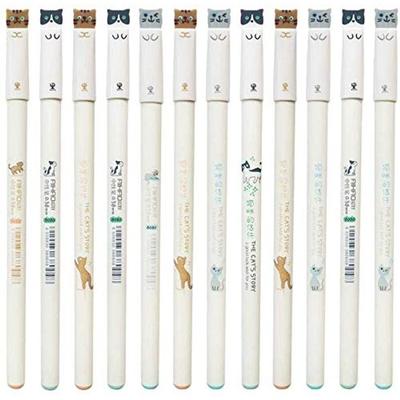 Sencoo Ballpoint Pens 12-Pack Black 0.38mm Cat Design