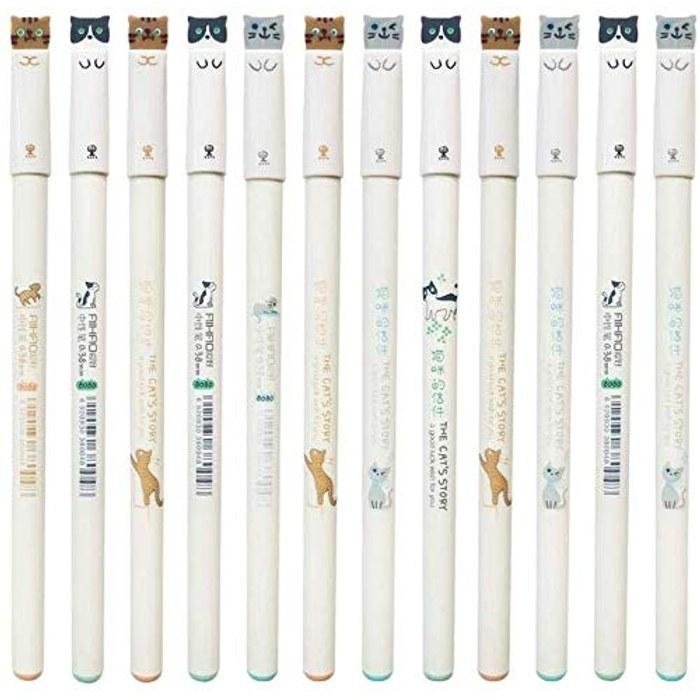 Sencoo Ballpoint Pens 12-Pack Black 0.38mm Cat Design