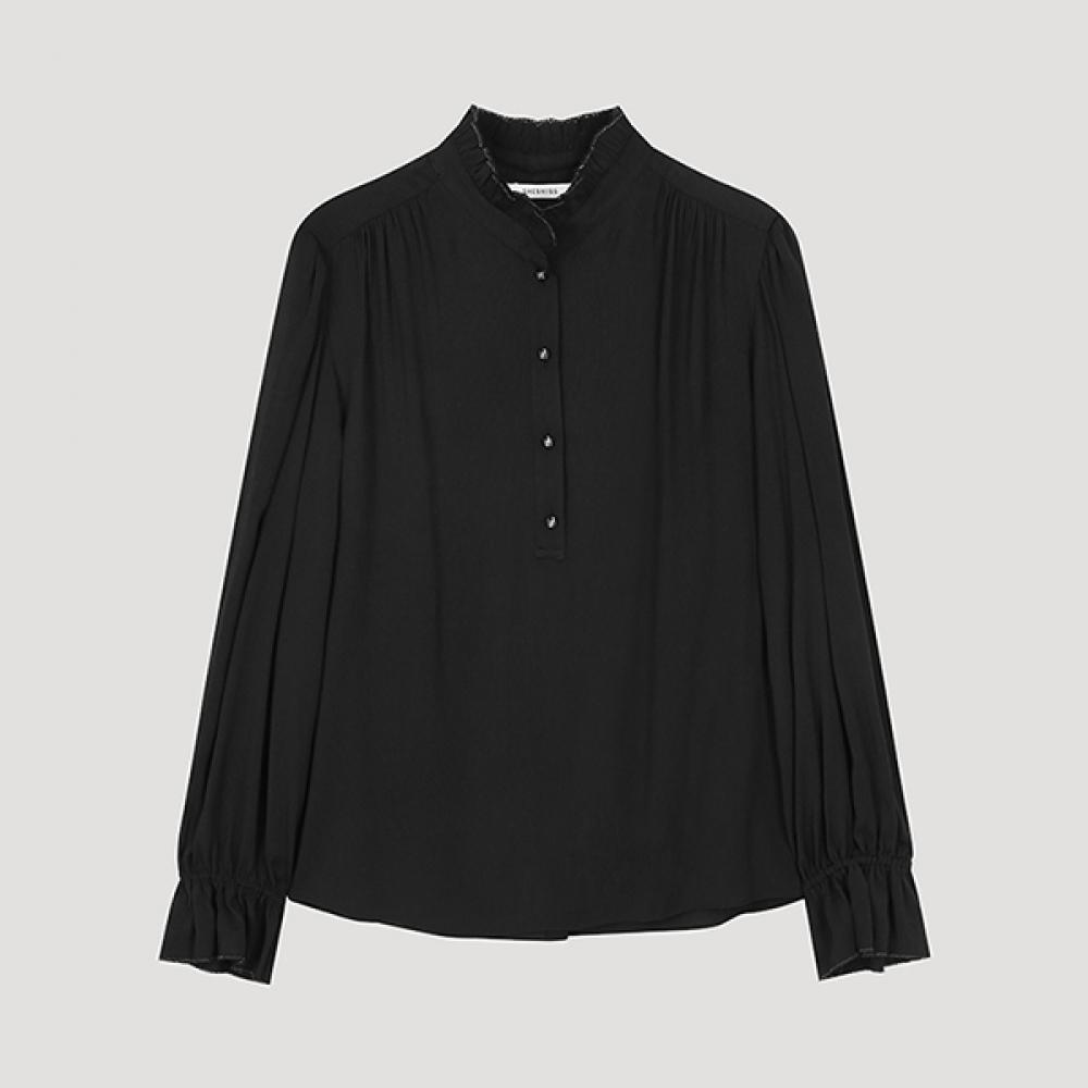 

She S miSS Shirring Frill Neck Half Button blouSe Swwblo31060 Bk blacks/55