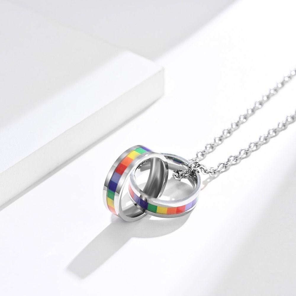 Pride Day Ring Pendant Necklace Turkish Charm Titanium Steel Necklace Rainbow Necklace  Pride Month