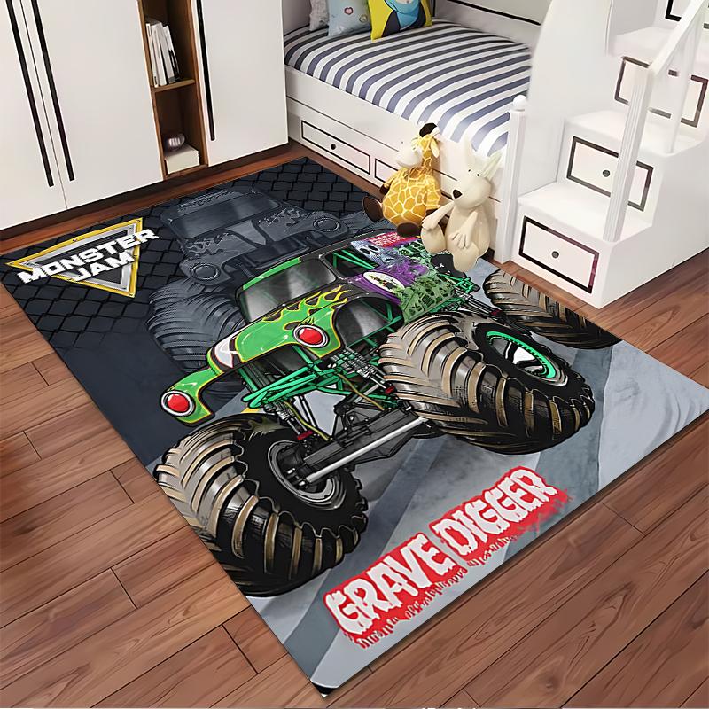 Monster Jam Grave Digger LKW Design Teppich Rutschfester Teppich geeignet für Wohnzimmer- und Schlafzimmer-Sofas.
