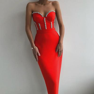 Elegantes Bandagekleid im europäischen und amerikanischen Stil mit Tube-Top und Diamanten