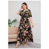 Summer Women's Dress Short Sleeve High Waist V-neck MIDI Dress Plus Size Temperament Printed Sexy Dress