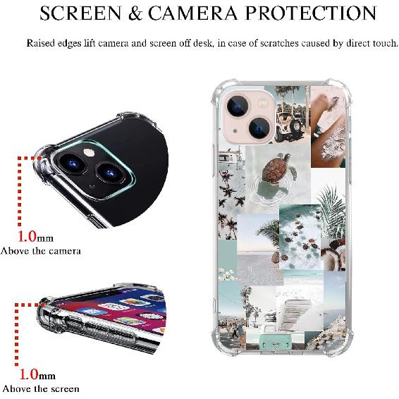 Turtle Aesthetic Collage Case Compatible with iPhone 14 Plus, Pastel Summer Vibe Beach Ocean Case for iPhone 14 Plus for Teens Men and Women, Cool