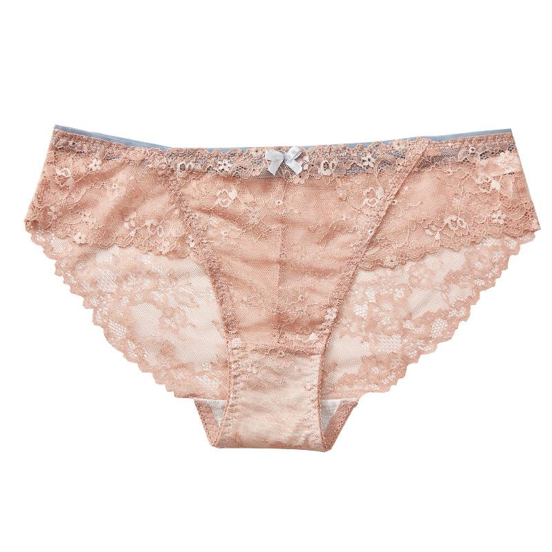 Women's Lace Mesh Underwear Transparent Seamless Low Waist Cotton Crotch Hollowed Out Underwear