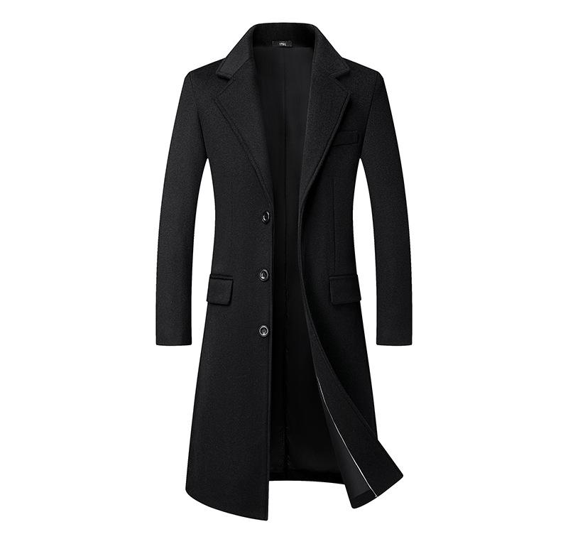 

Мужское длинное шерстяное пальто с лацканами пиджачного типа и толстой хлопковой подкладкой XL