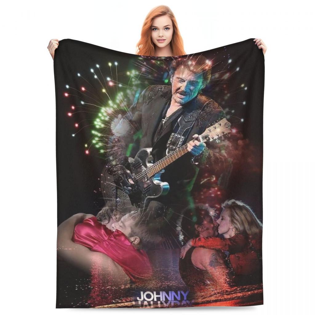 Rock Star Johnny Hallyday Rock'n Roll Blankets Sofa Throw Blanket Throw Blankets for Bedroom Outdoor Throws Bedspread Quilt