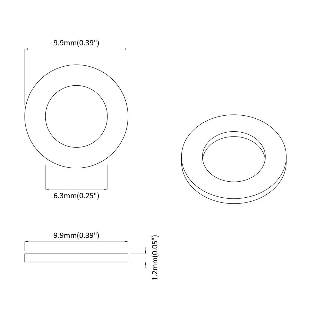 Washers 12 Pcs Silver 10 X 10 X 0.8 Mm Iron