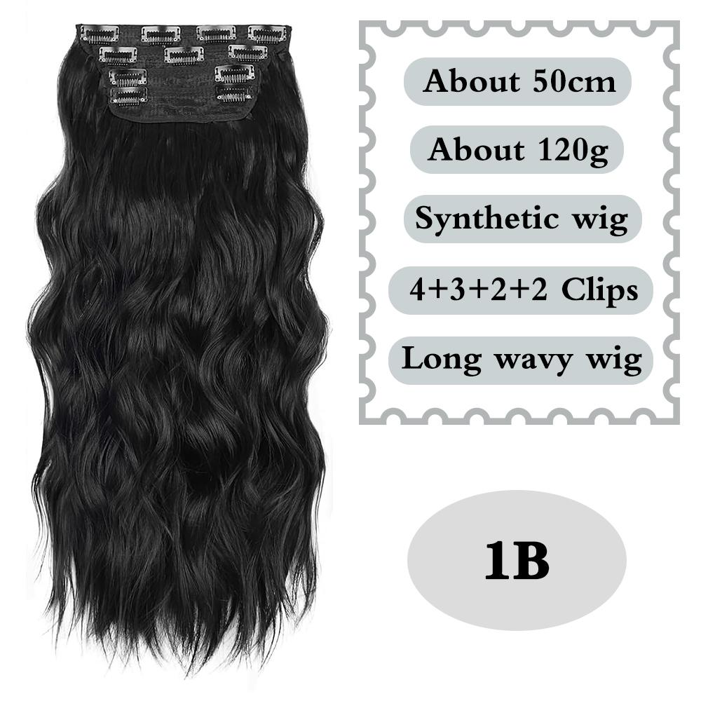 MISS WIG Synthetic 4PCS Clip In Hair Extension Long Wavy Curly Hair Extension Natural Double Weft Soft Hairpieces For Women Full Head