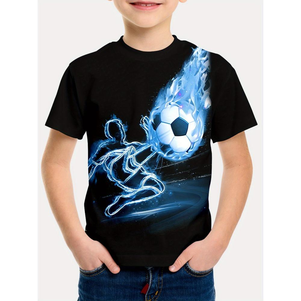 Cool Football T-shirt, Children's T-shirt, Boys' Outdoor Baby Summer Outfit, Short Sleeved 3D Football Print, Girls' T-shirt