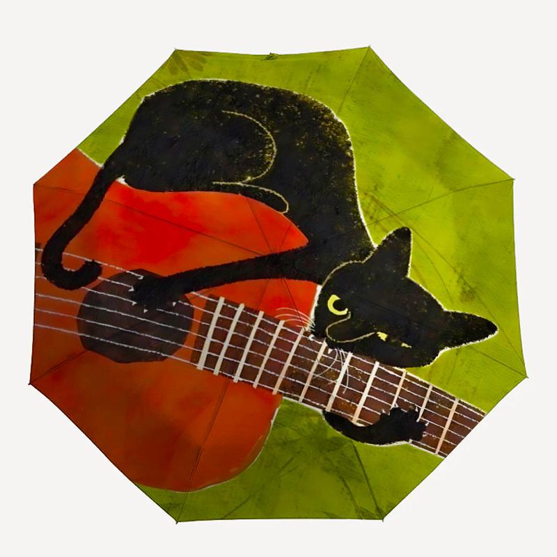 

1pc Guitar Cat Automatic Folding Umbrella - Compact 8-Rib Design, Durable Plastic & Iron, 076
