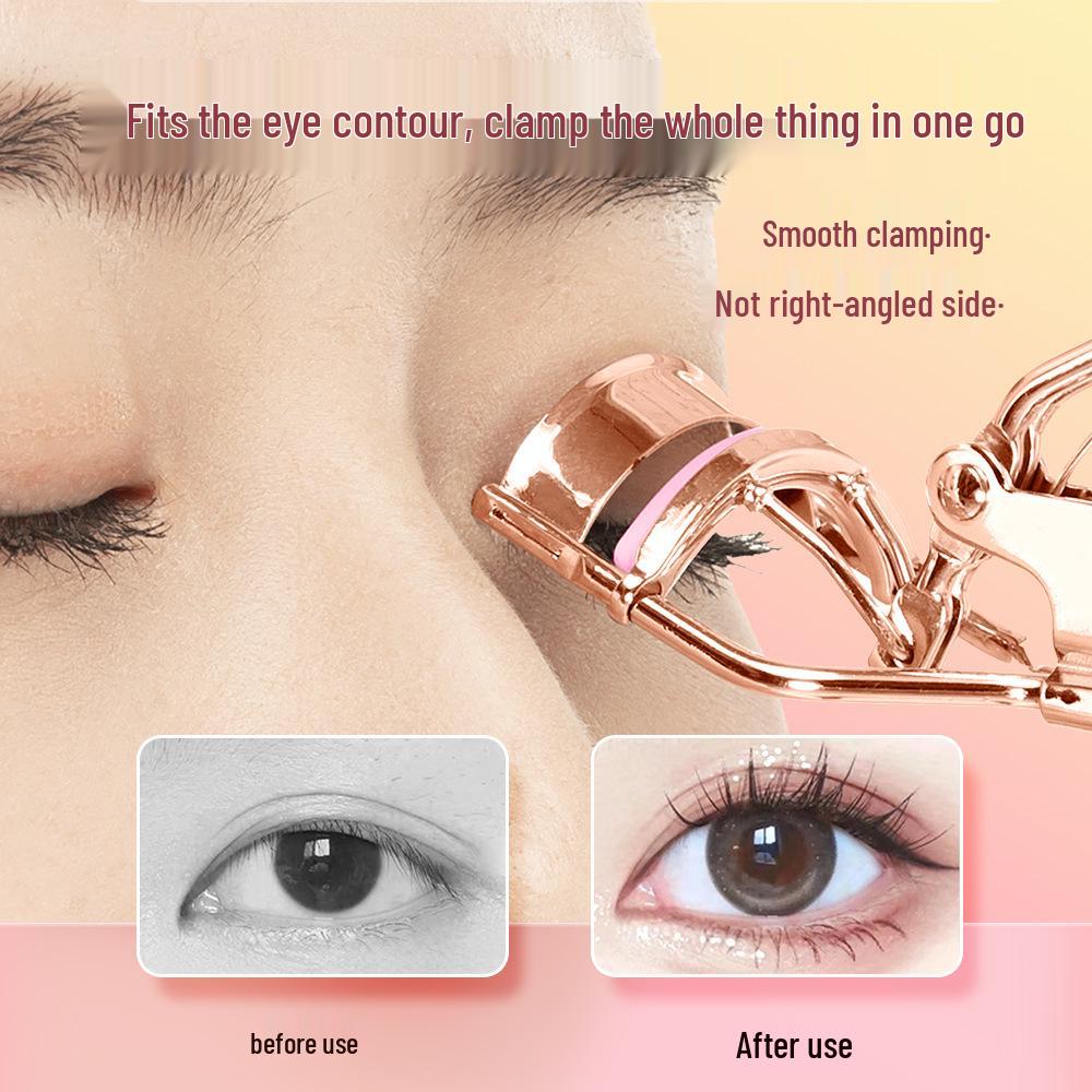 Press Eyelash Curler with Pink Handle & Carbon Steel for Natural Curling – Beauty Tool in Box.