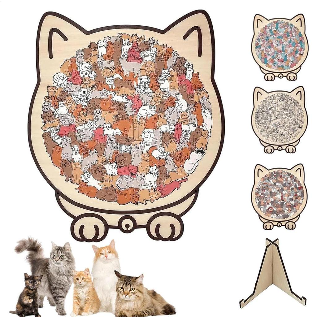 Animal Shaped Cat Puzzle 135 Pieces Long Lasting Precise Toy Wood Challenging Jigsaw Puzzles for Adults Kids Family Friends